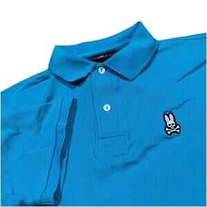 Psycho Bunny Men's Pima Cotton Polo Shirt 6 Large Blue Golf Logo Skull FLAWS